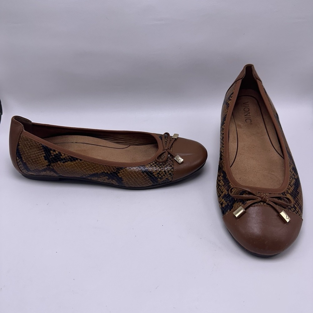 Vionic Minna Boa Ballet Flats Brown Snake Reptile Women's Size 10